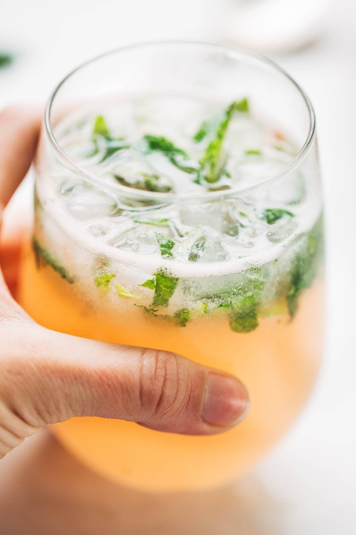 Grapefruit Mojitos in a glass.