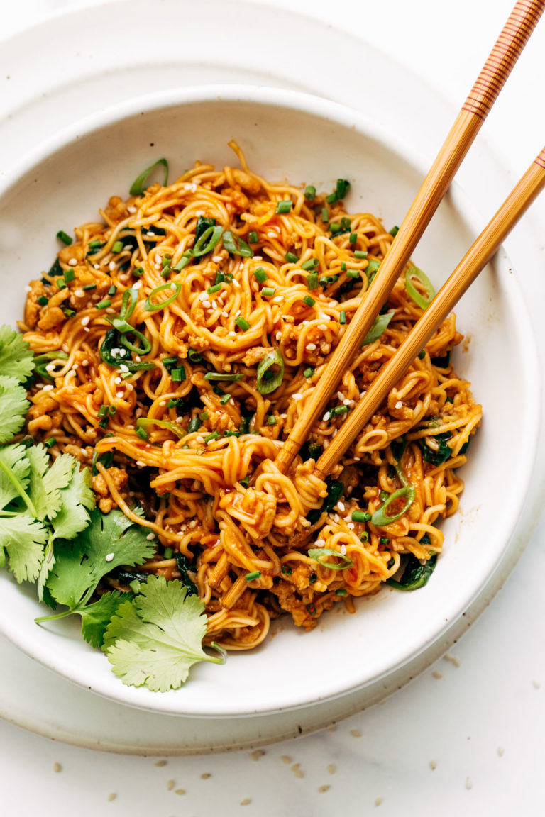 Gochujang noodles in a bowl.