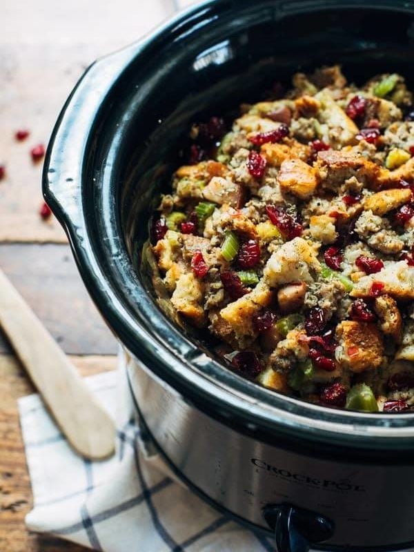 Slow Cooker Pear and Sausage Stuffing