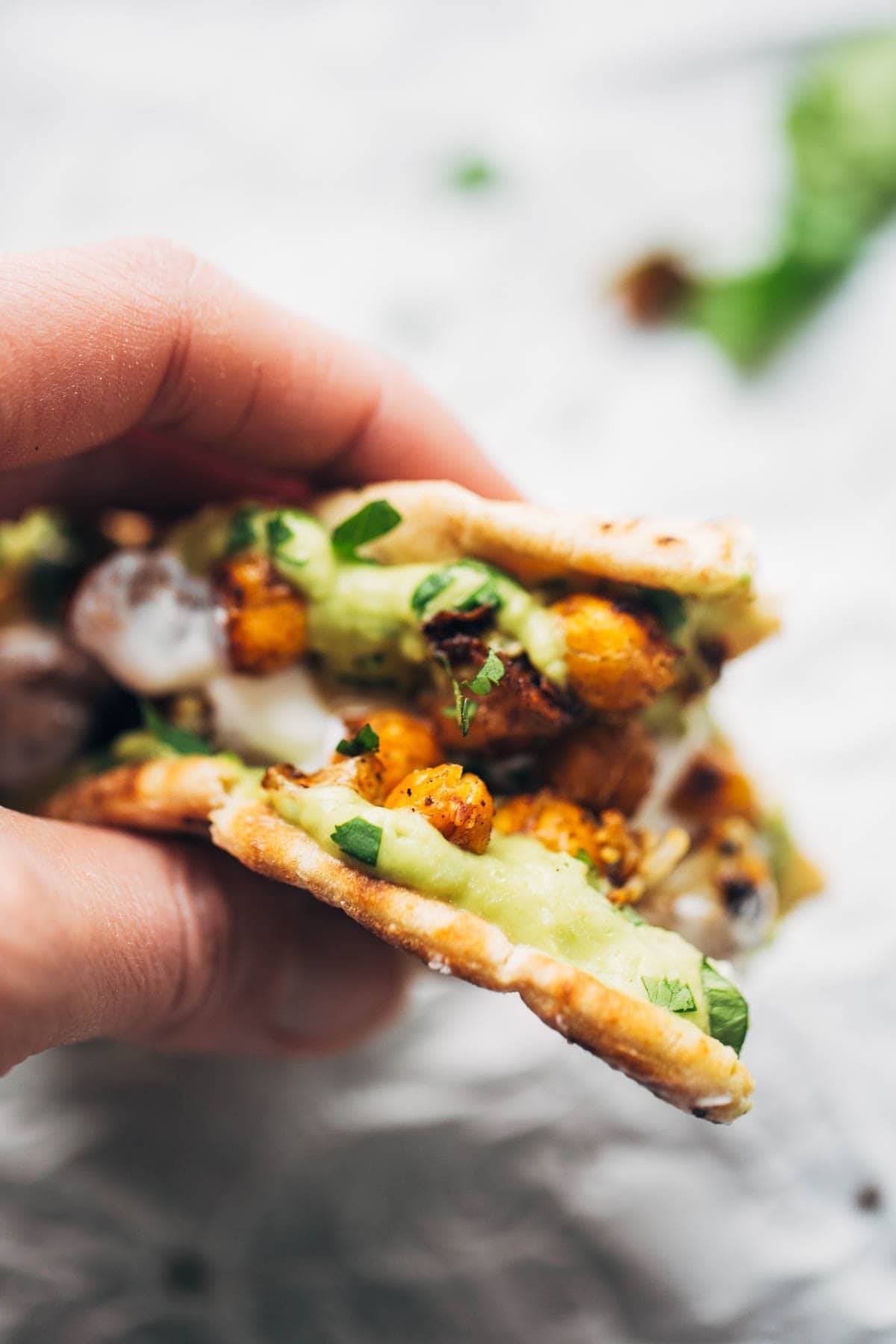 Roasted Veggie Pita with Avocado Dip.